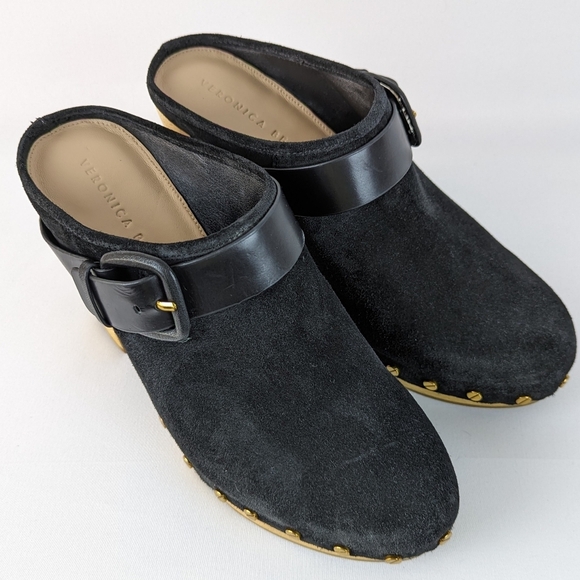 Veronica Beard Dacey Clog Suede Studded Trim Stacked Heel Black 9.5 NWOB - Picture 6 of 14